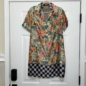 Womens 60s 70s Retro Style Collard Dress Medium Floral Hippie Indie Dejavu MIDI